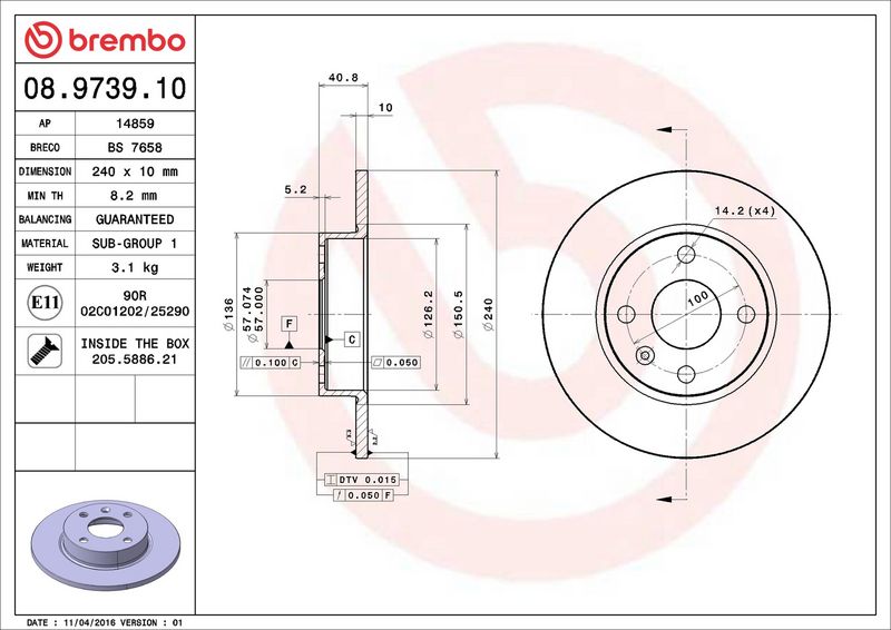 Тормозной диск BREMBO 08973910