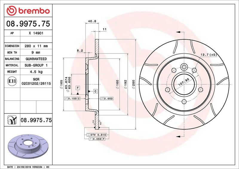 Тормозной диск BREMBO 08997575