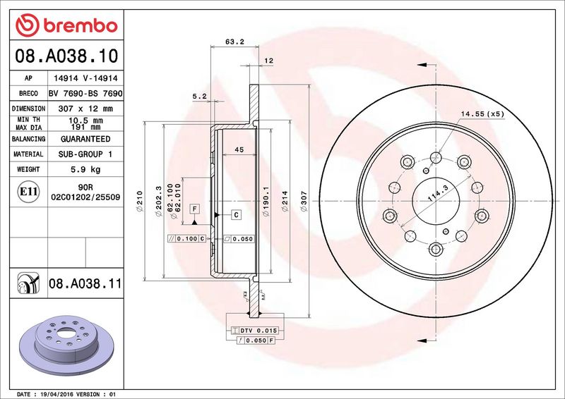 Тормозной диск BREMBO 08A03810