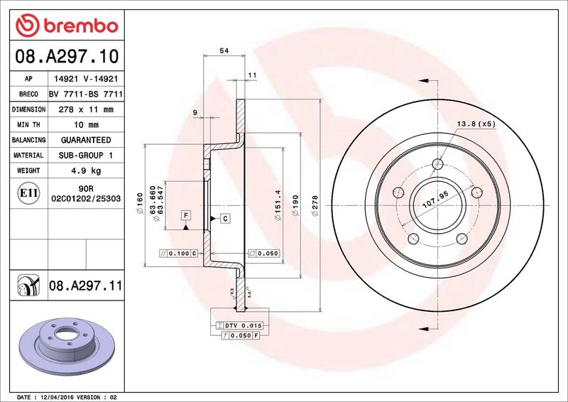 Тормозной диск BREMBO 08A29711