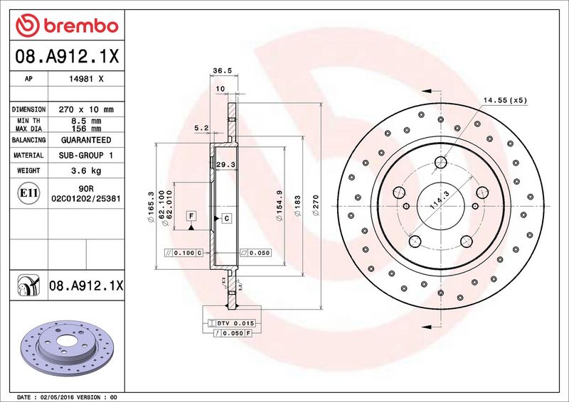 Тормозной диск BREMBO 08A9121X