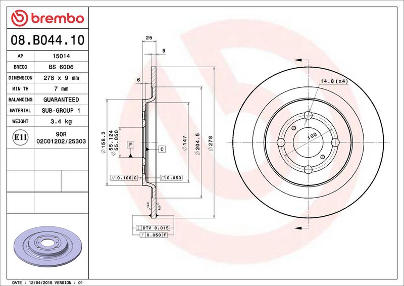 Тормозной диск BREMBO 08B04410