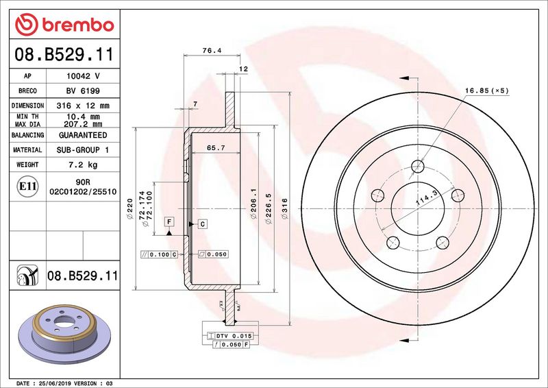 Тормозной диск BREMBO 08B52911