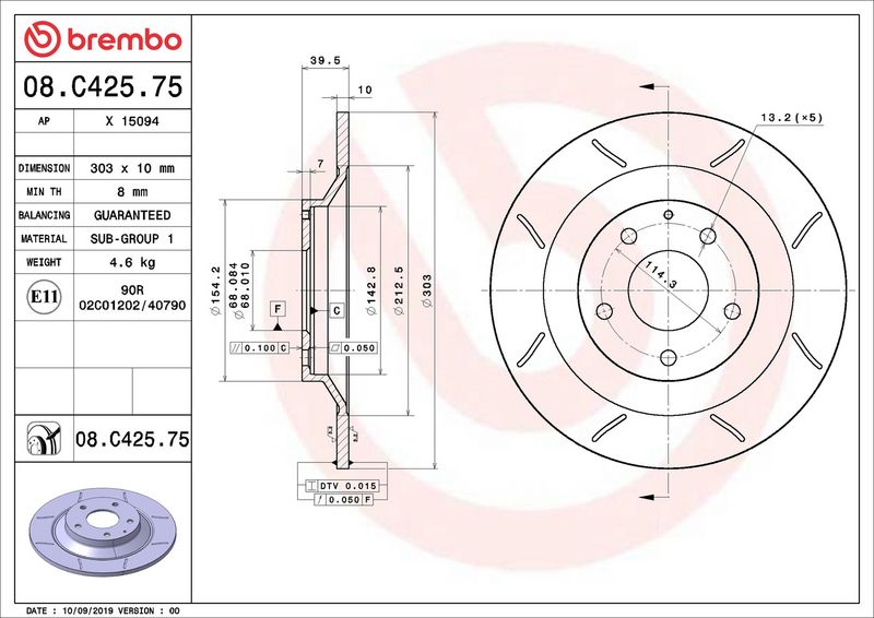 Тормозной диск BREMBO 08C42575