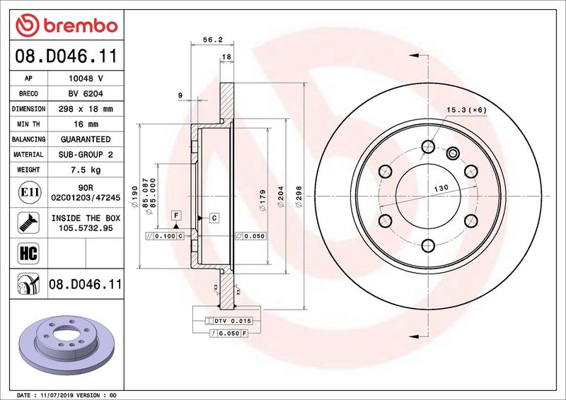 Тормозной диск BREMBO 08D04611