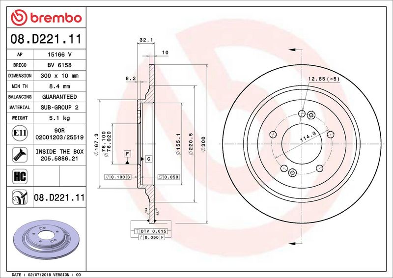 Тормозной диск BREMBO 08D22111