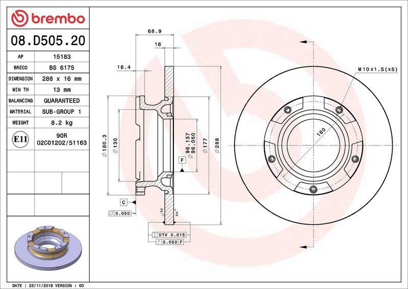 Тормозной диск BREMBO 08D50520