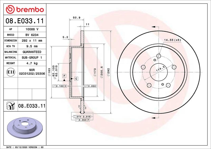 Тормозной диск BREMBO 08E03311