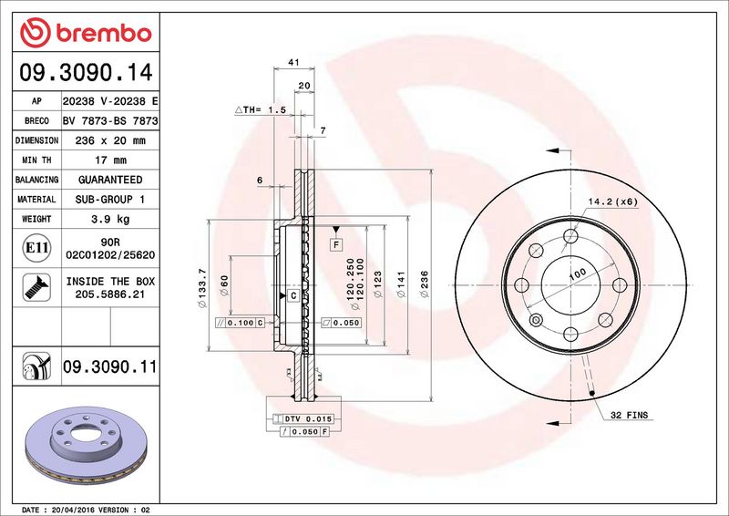 Тормозной диск BREMBO 09309014