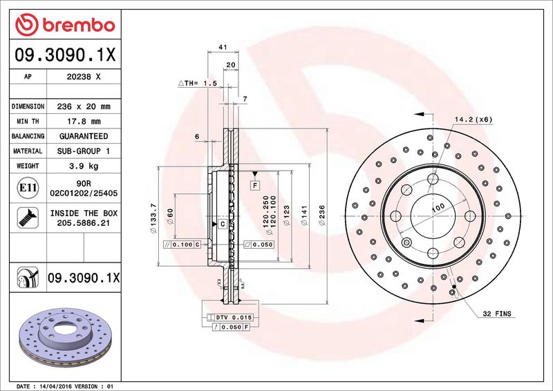 Тормозной диск BREMBO 0930901X