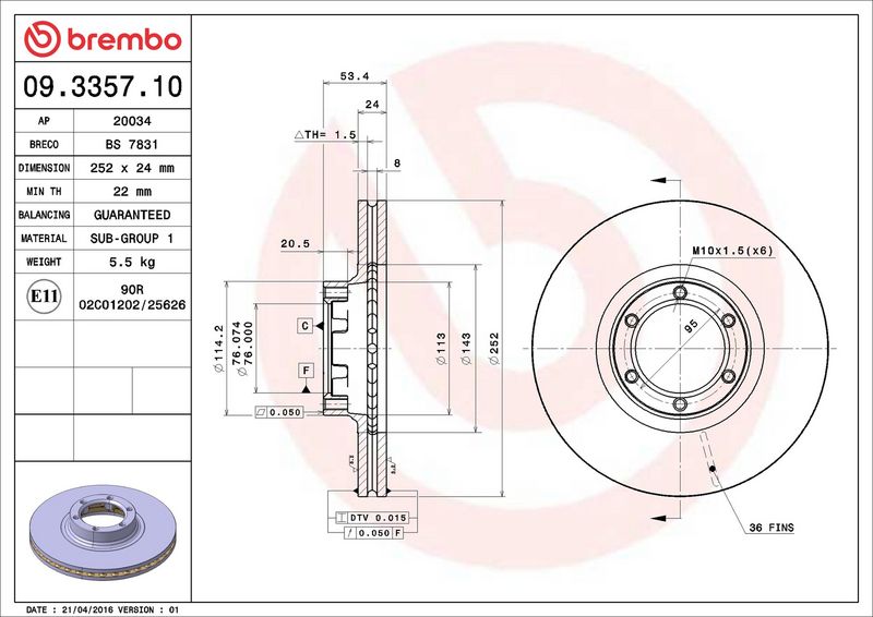 Тормозной диск BREMBO 09335710