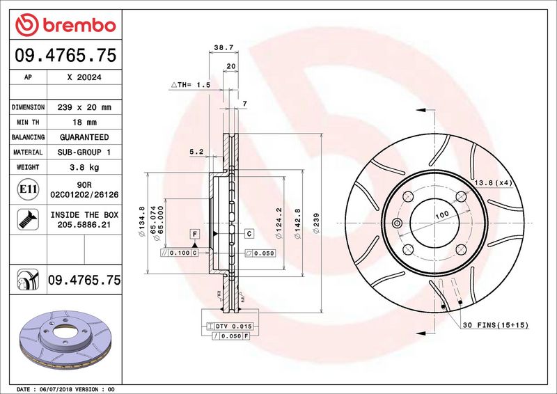 Тормозной диск BREMBO 09476575