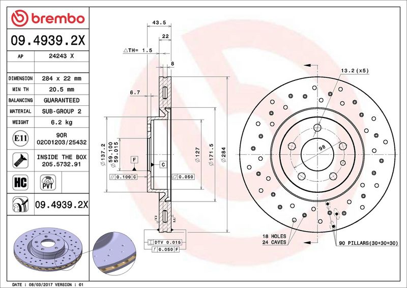 Тормозной диск BREMBO 0949392X