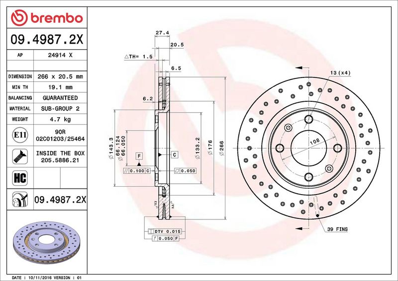 Тормозной диск BREMBO 0949872X