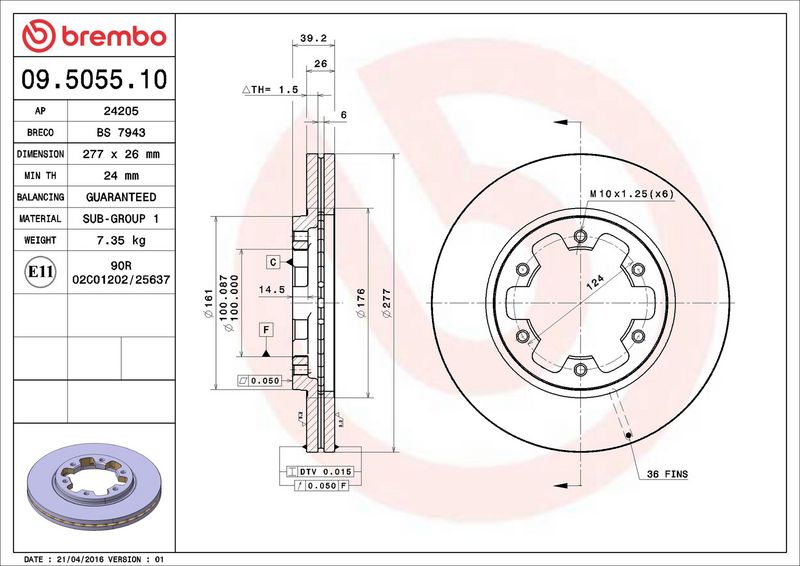 Тормозной диск BREMBO 09505510