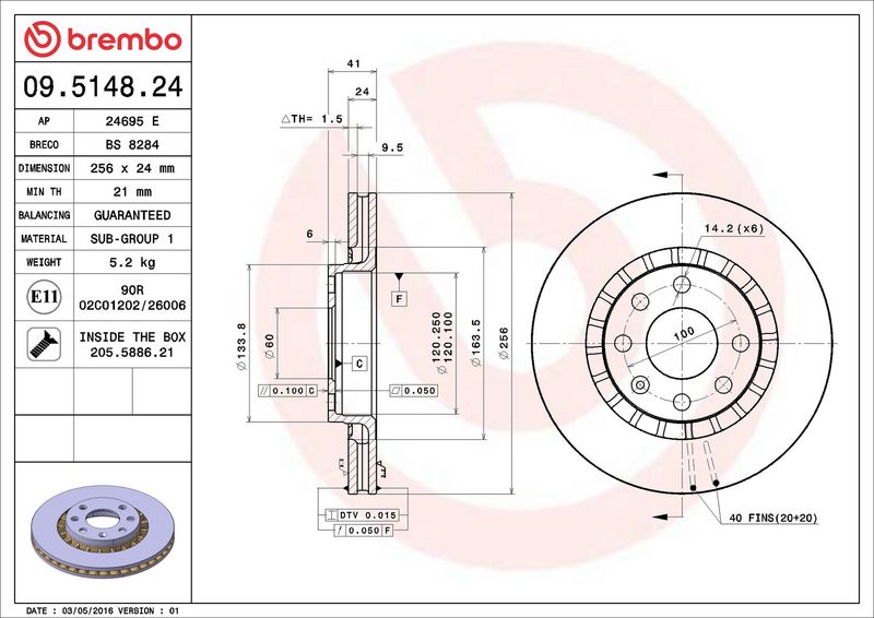 Тормозной диск BREMBO 09514824