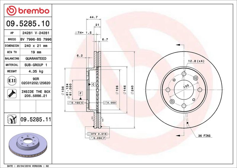Тормозной диск BREMBO 09528511