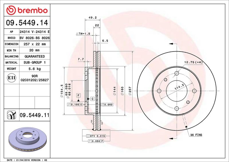 Тормозной диск BREMBO 09544911
