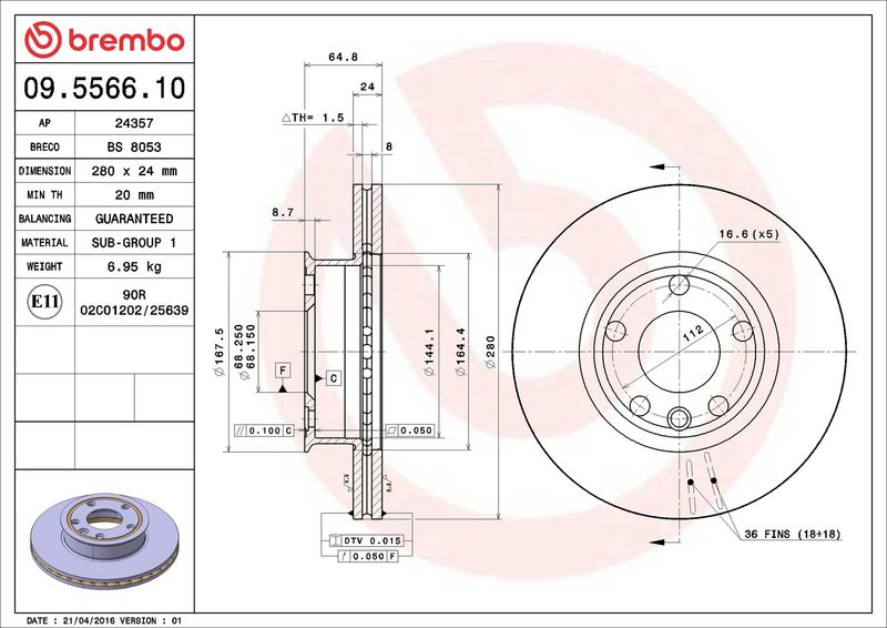 Тормозной диск BREMBO 09556610