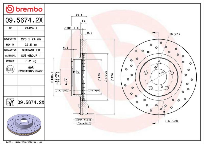 Тормозной диск BREMBO 0956742X