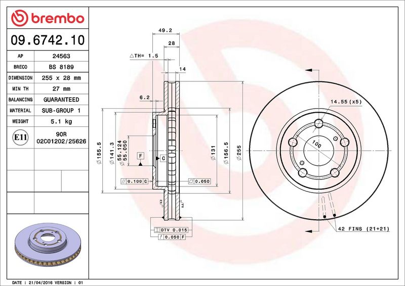 Тормозной диск BREMBO 09674210