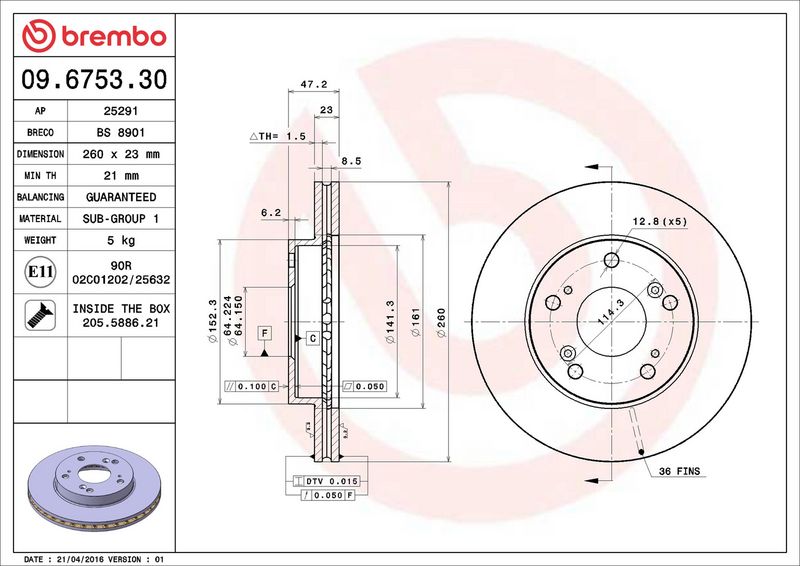 Тормозной диск BREMBO 09675330