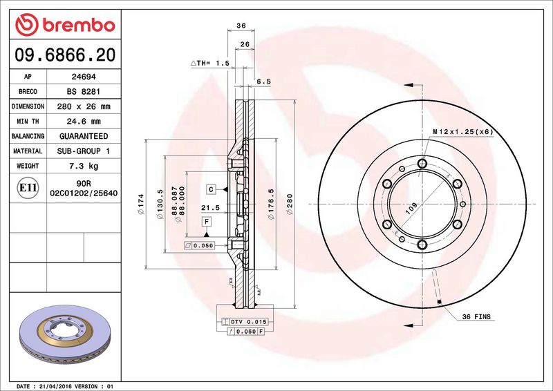 Тормозной диск BREMBO 09686620