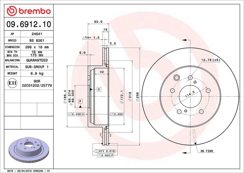 Тормозной диск BREMBO 09691210
