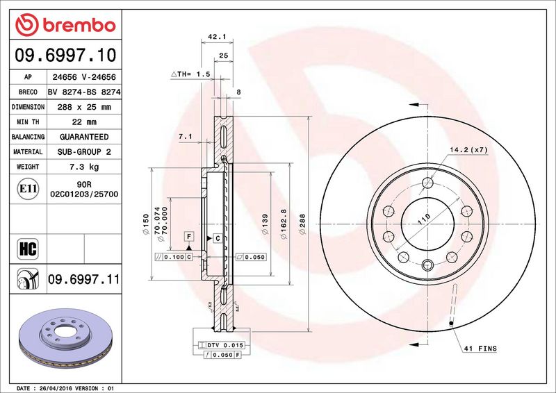 Тормозной диск BREMBO 09699710