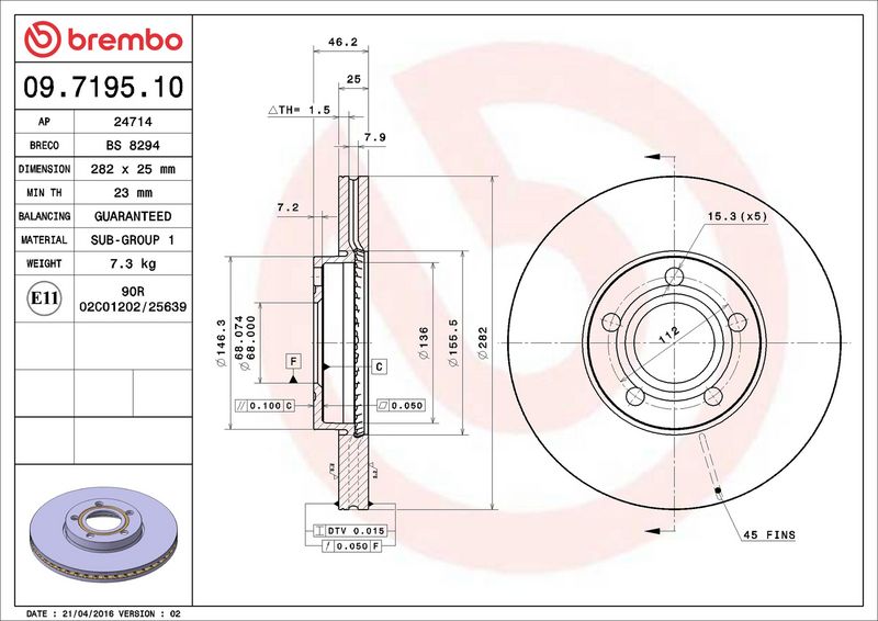 Тормозной диск BREMBO 09719510