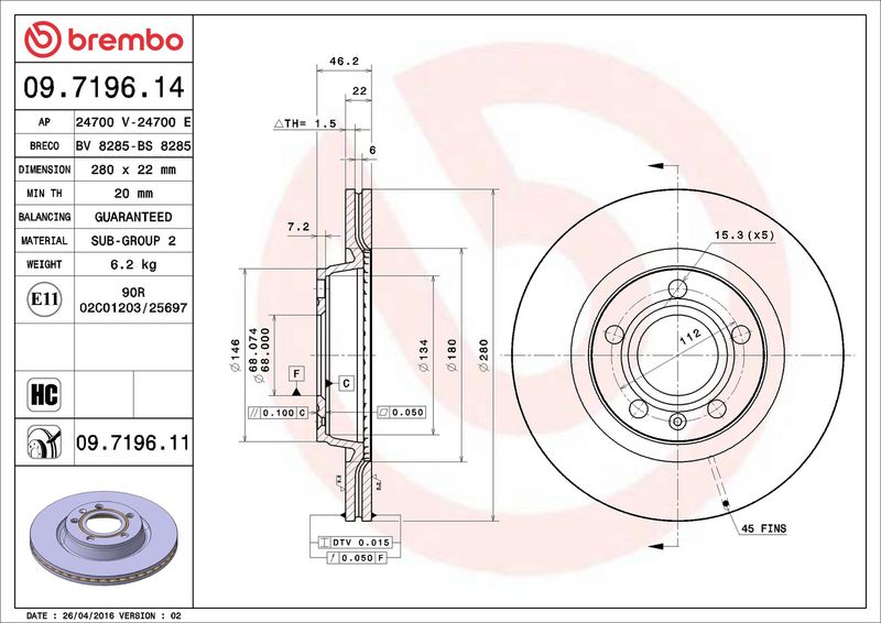 Тормозной диск BREMBO 09719614