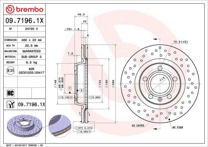 Тормозной диск BREMBO 0971961X