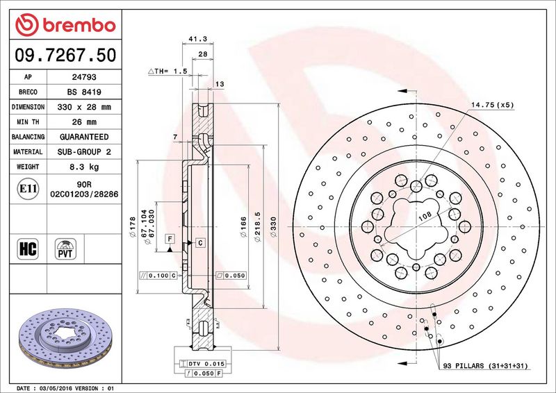 Тормозной диск BREMBO 09726750