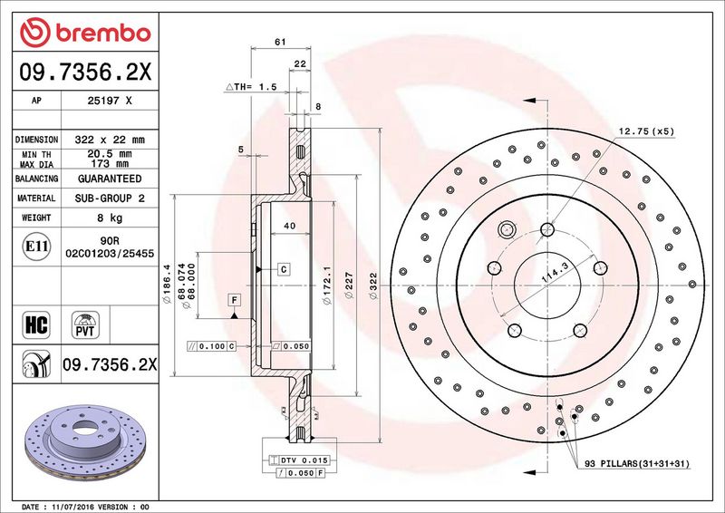 Тормозной диск BREMBO 0973562X