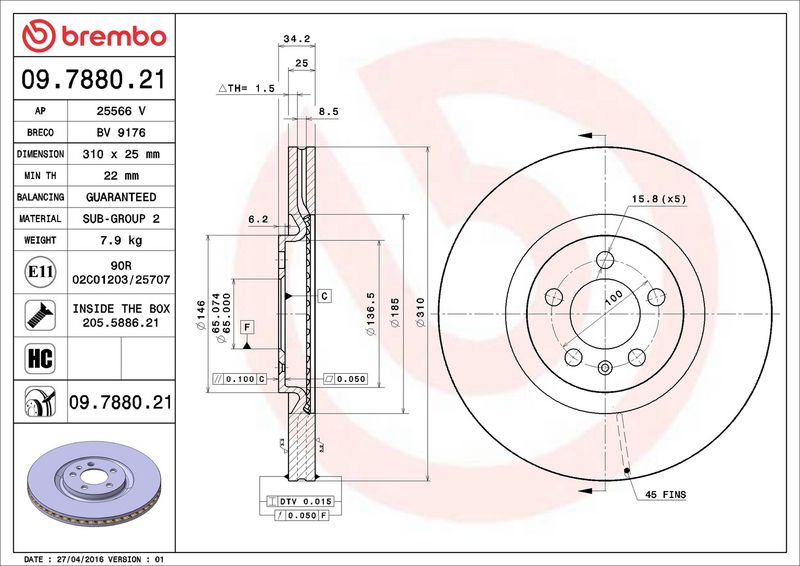 Тормозной диск BREMBO 09788021