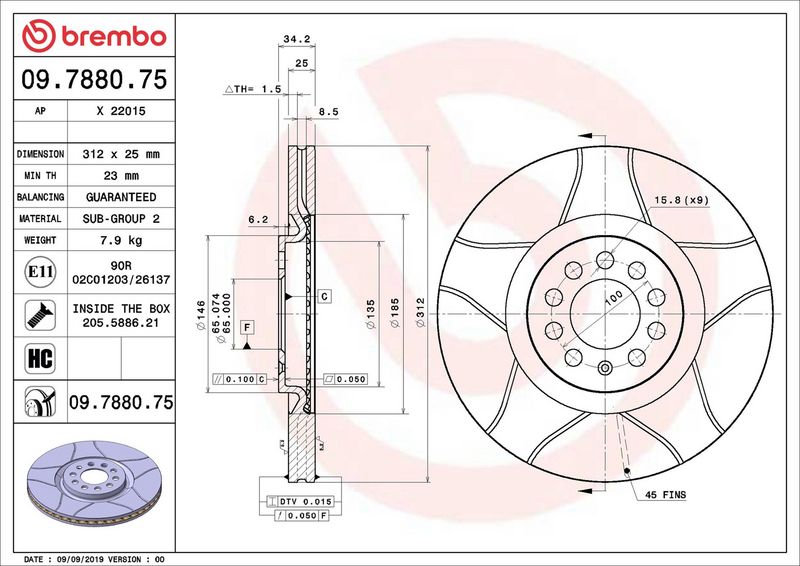Тормозной диск BREMBO 09788075
