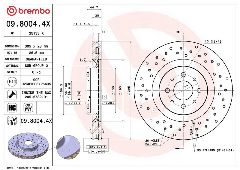 Тормозной диск BREMBO 0980044X