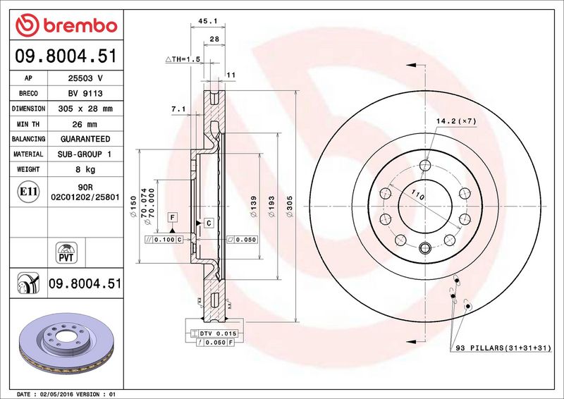 Тормозной диск BREMBO 09800451