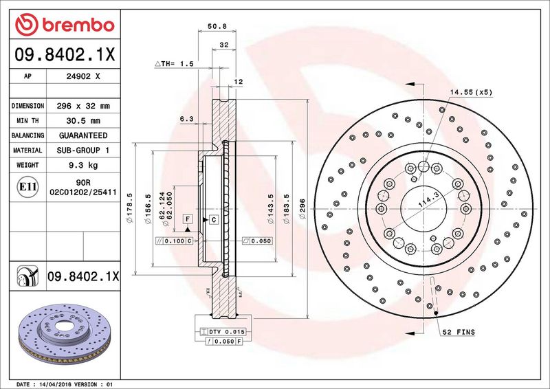 Тормозной диск BREMBO 0984021X