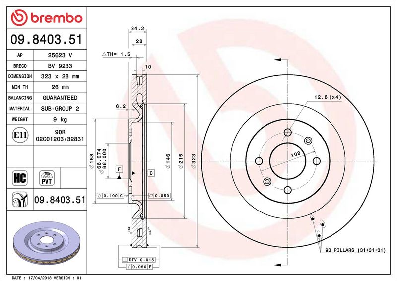 Тормозной диск BREMBO 09840351