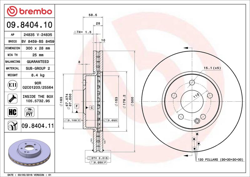 Тормозной диск BREMBO 09840410