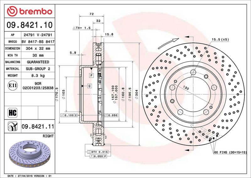 Тормозной диск BREMBO 09842111