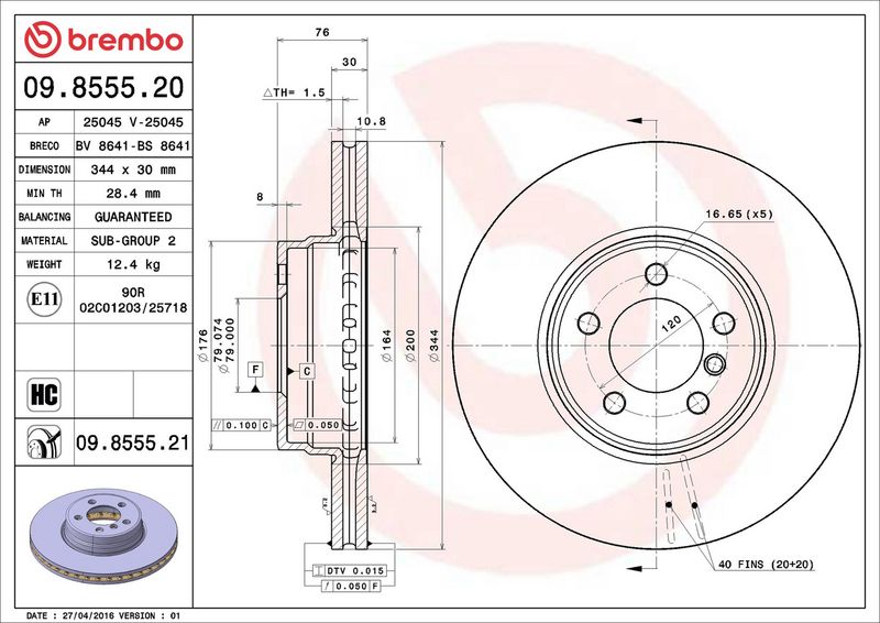Тормозной диск BREMBO 09855520