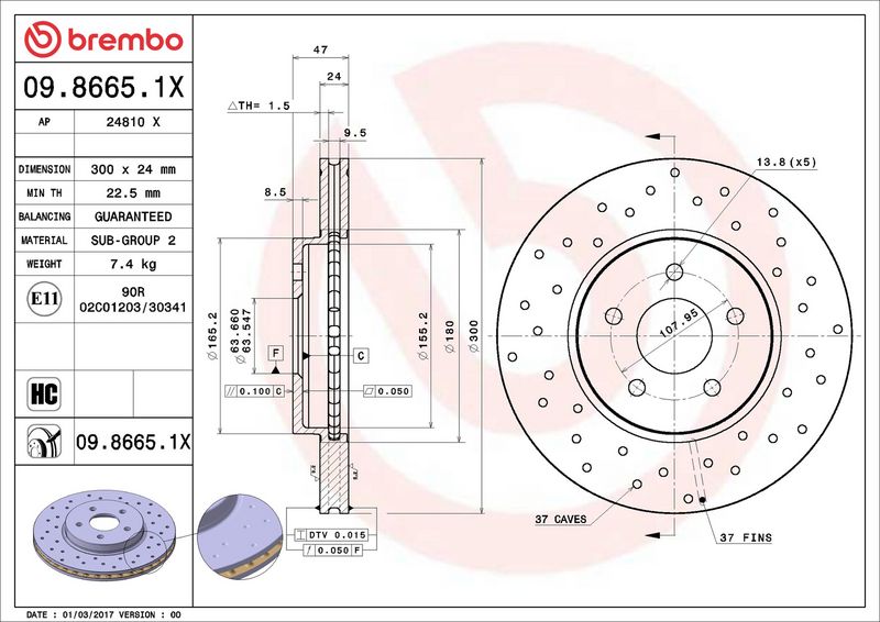 Тормозной диск BREMBO 0986651X