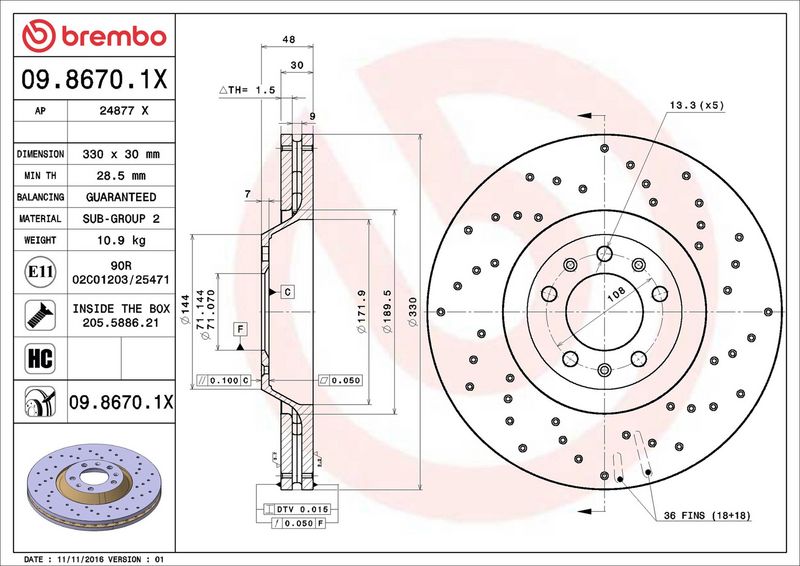 Тормозной диск BREMBO 0986701X