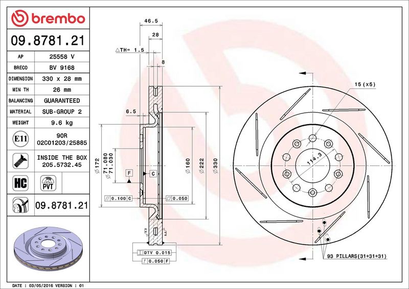 Тормозной диск BREMBO 09878121