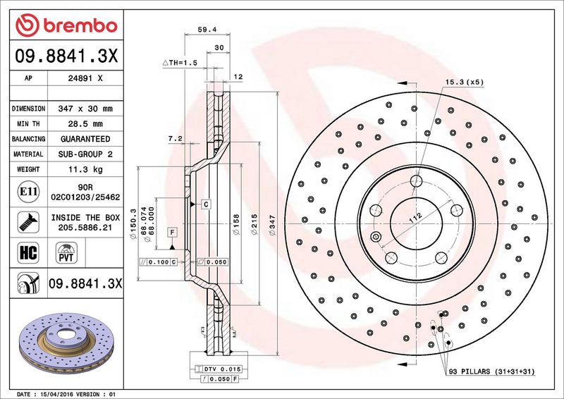Тормозной диск BREMBO 0988413X