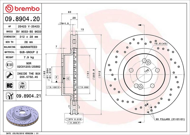 Тормозной диск BREMBO 09890421