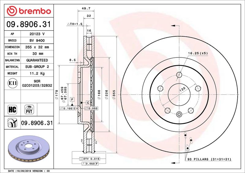Тормозной диск BREMBO 09890631