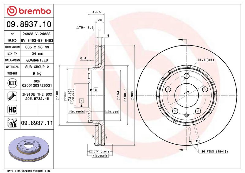 Тормозной диск BREMBO 09893711